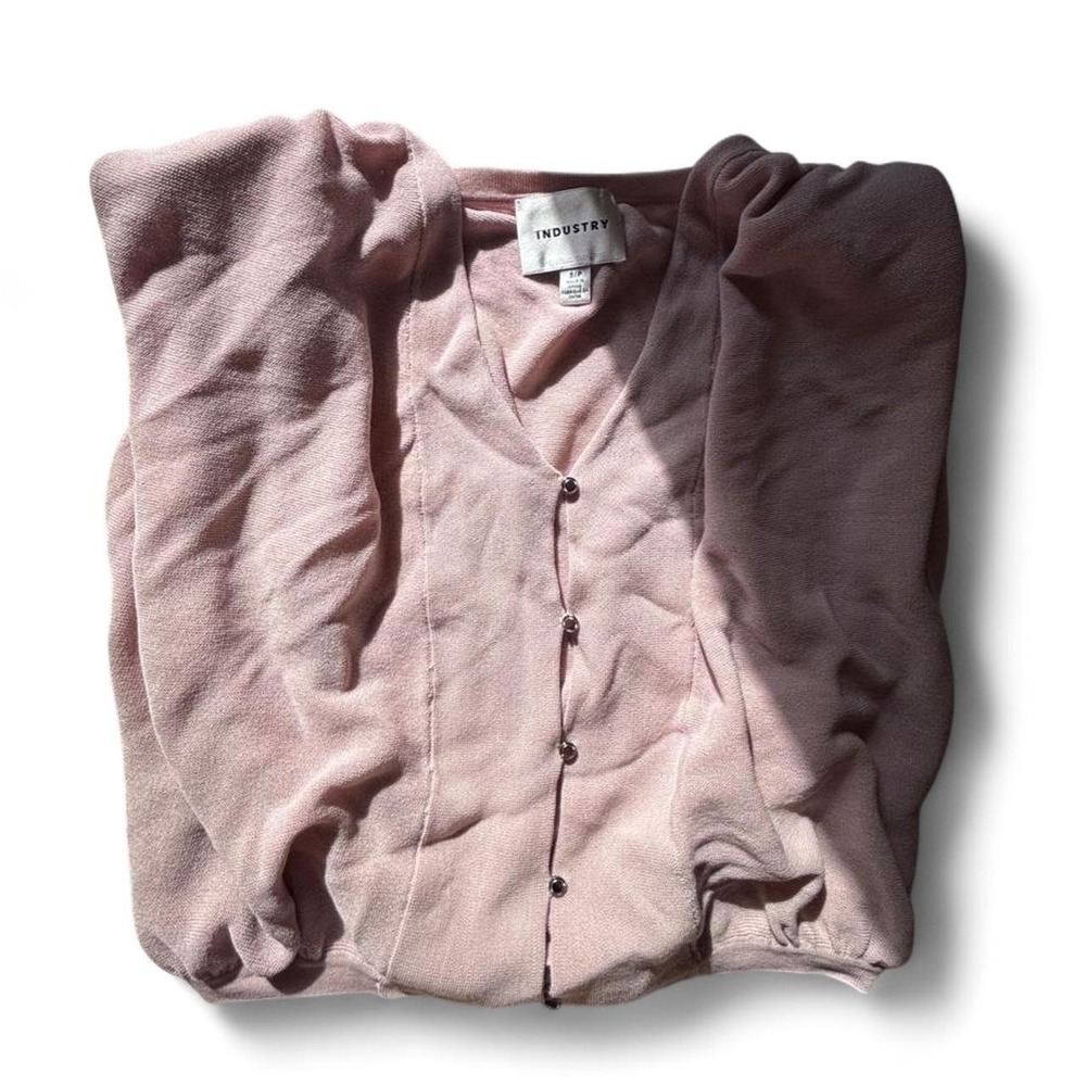 Industry Womens Dust Pink Puff Sleeve Snap Button Cardigan Sweater Size S
